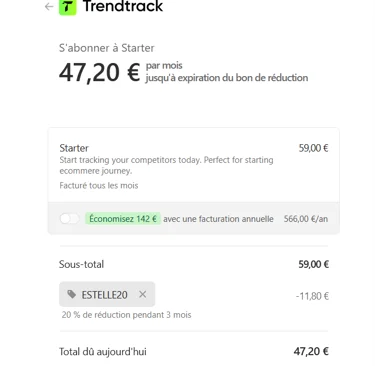 Ajouter code promo trendtrack estelle20